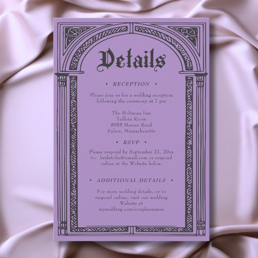 Gothic Black Purple Medieval Until Death Wedding Informatiekaartje