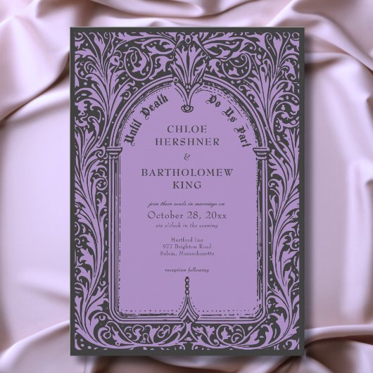 Gothic Black Purple Medieval Until Death Wedding Kaart