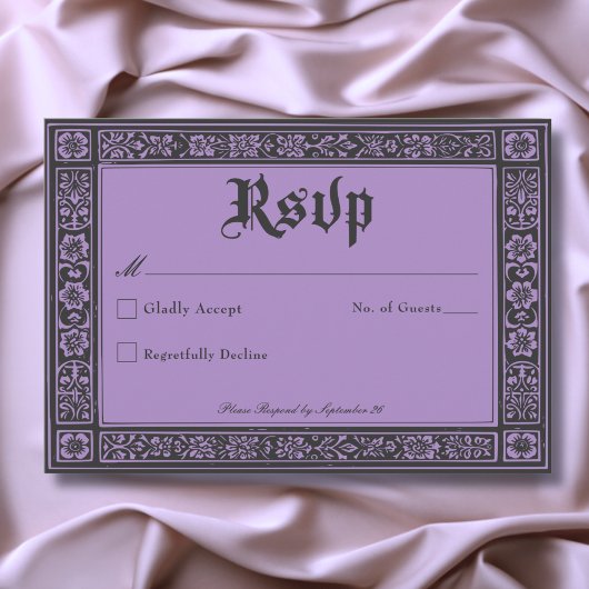 Gothic Black Purple Medieval Until Death Wedding RSVP Kaartje