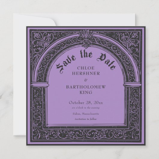 Gothic Black Purple Medieval Until Death Wedding Save The Date (Voorkant)