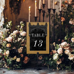 Gothic Black Raven & Black Arch Gold Wedding Kaart<br><div class="desc">Breng uw gasten naar een wereld van duistere, betoverende elegantie met onze gotische trouwtafel nummerkaart. De diepe, verouderde geel-gouden achtergrond vormt het toneel voor een opvallend contrast, omdat vet-witte tekst uit ingewikkelde zwarte tekstvakken komt. Op het hoogtepunt van deze uitnodiging, een driedimensionale gotische grens versierd met een vorstelijke zwarte gotische...</div>
