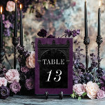 Gothic Black Raven & Black Arch Paarse bruiloft Kaart<br><div class="desc">Breng uw gasten naar een wereld van duistere, betoverende elegantie met onze gotische trouwtafel nummerkaart. De diepe, verouderde paarse achtergrond zet het podium voor een opvallend contrast, omdat gewaagde witte tekst uit ingewikkelde zwarte tekstvakken komt. Op het hoogtepunt van deze uitnodiging, een driedimensionale gotische grens versierd met een vorstelijke zwarte...</div>