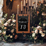 Gothic Black Raven & Black Arch Rust Wedding Kaart<br><div class="desc">Breng uw gasten naar een wereld van duistere, betoverende elegantie met onze gotische trouwtafel nummerkaart. De diepe, verouderde, gebrande oranje roestachtergrond vormt het toneel voor een opvallend contrast, omdat gewaagde witte tekst uit ingewikkelde zwarte tekstvakken komt. Op het hoogtepunt van deze uitnodiging, een driedimensionale gotische grens versierd met een vorstelijke...</div>