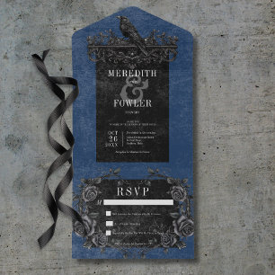 Gothic Black Raven & Black Rozen Blauw Geen Diner All In One Uitnodiging