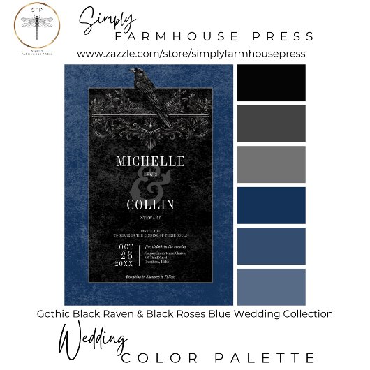 Gothic Black Raven & Black Rozen Blauw Tweezijdig Kaart