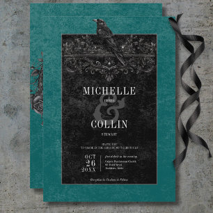 Gothic Black Raven & Black Rozen Blauwgroen bruilo Kaart