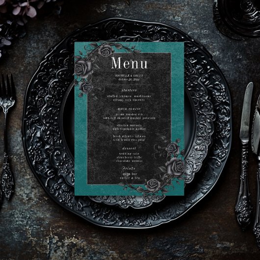 Gothic Black Raven & Black Rozen Blauwgroen bruilo Menu