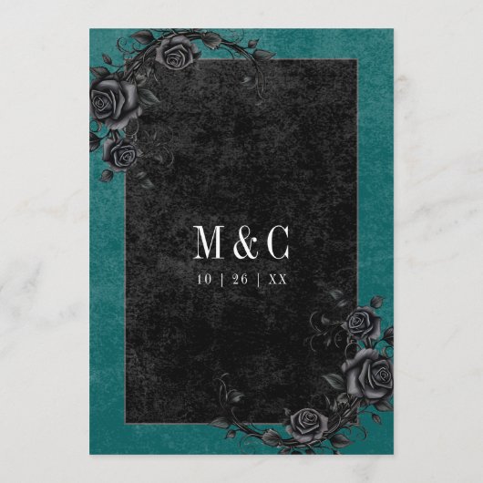 Gothic Black Raven & Black Rozen Blauwgroen bruilo Menu (Achterkant)