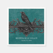 Gothic Black Raven & Black Rozen Blauwgroen bruilo Servet (Voorkant)