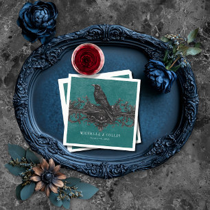 Gothic Black Raven & Black Rozen Blauwgroen bruilo Servet