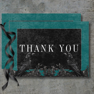 Gothic Black Raven & Black Rozen Blauwgroen detail Bedankkaart