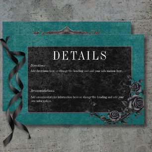 Gothic Black Raven & Black Rozen Blauwgroen detail Informatiekaartje