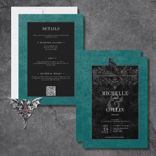 Gothic Black Raven & Black Rozen Blauwgroen tweezi Kaart