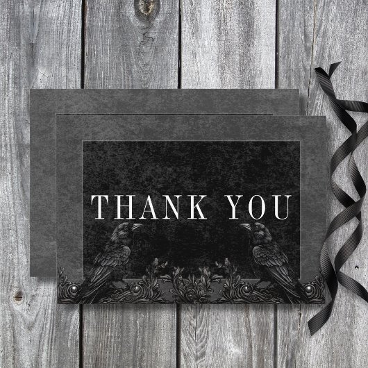 Gothic Black Raven & Black Rozen Bruiloft Bedankkaart