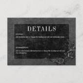 Gothic Black Raven & Black Rozen Bruiloft Details Informatiekaartje (Voorkant)