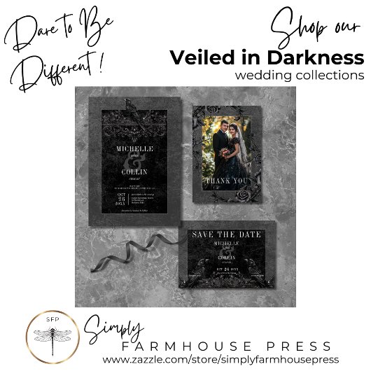 Gothic Black Raven & Black Rozen Bruiloft Kaart