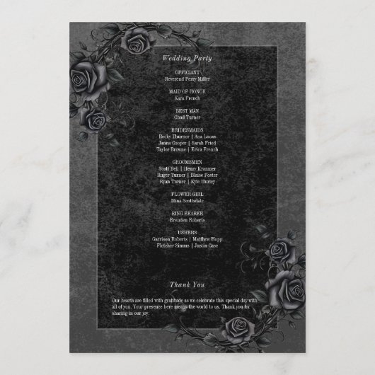 Gothic Black Raven & Black Rozen Bruiloft Programmakaart (Achterkant)