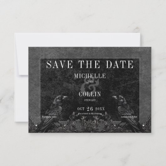 Gothic Black Raven & Black Rozen Bruiloft Save The Date (Voorkant)