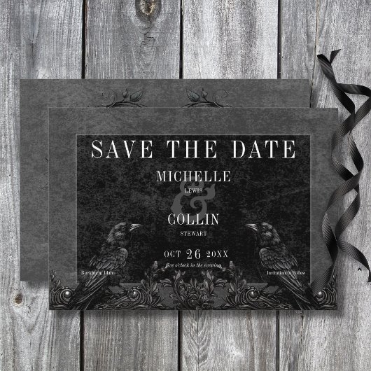 Gothic Black Raven & Black Rozen Bruiloft Save The Date