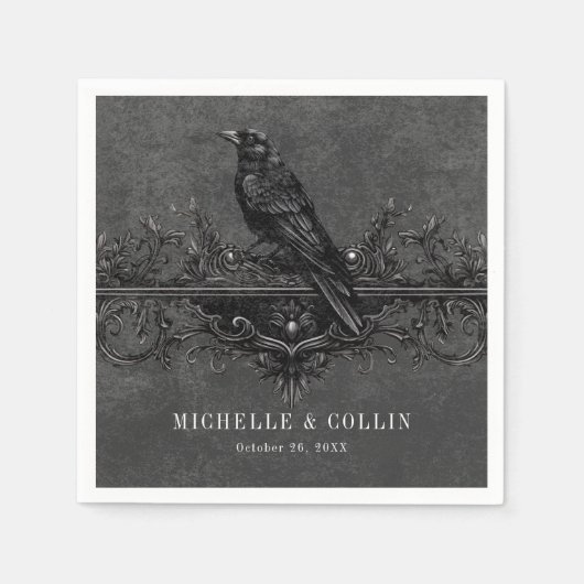 Gothic Black Raven & Black Rozen Bruiloft Servet (Voorkant)