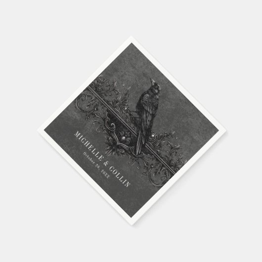 Gothic Black Raven & Black Rozen Bruiloft Servet (Hoek)