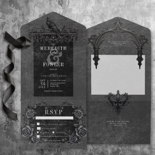 Gothic Black Raven & Black Rozen Diner All In One Uitnodiging