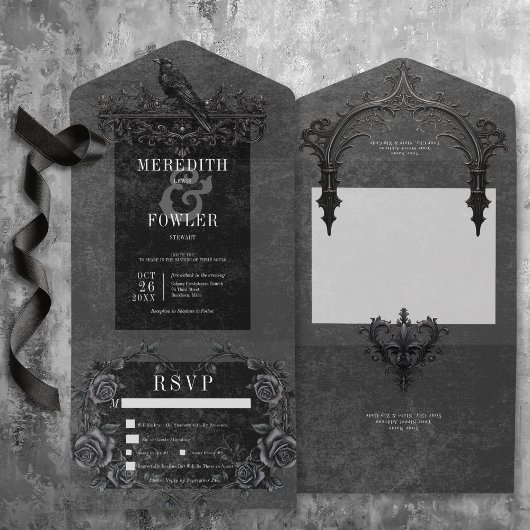 Gothic Black Raven & Black Rozen Diner All In One Uitnodiging