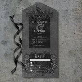 Gothic Black Raven & Black Rozen Drie Diner All In One Uitnodiging