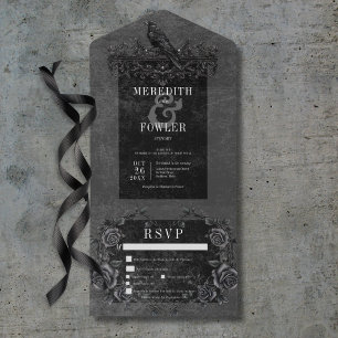 Gothic Black Raven & Black Rozen Drie Diner All In One Uitnodiging