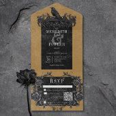 Gothic Black Raven & Black Rozen Gold QR-code All In One Uitnodiging