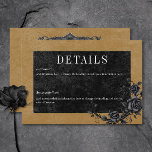 Gothic Black Raven & Black Rozen Goud Details Informatiekaartje