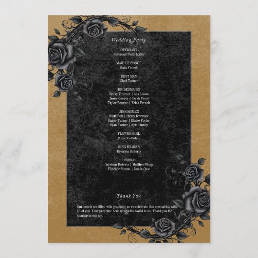 Gothic Black Raven & Black Rozen Gouden bruiloft Programmakaart (Achterkant)