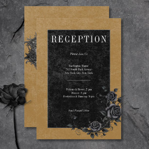 Gothic Black Raven & Black Rozen Gouden Receptie Informatiekaartje