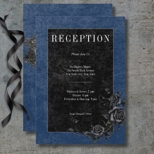 Gothic Black Raven & Black Rozen Navy Receptie Informatiekaartje