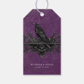 Gothic Black Raven & Black Rozen Paarse bruiloft Cadeaulabel (Voorkant)