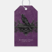 Gothic Black Raven & Black Rozen Paarse bruiloft Cadeaulabel (Achterkant)