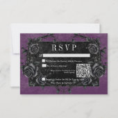 Gothic Black Raven & Black Rozen Paarse QR-code RSVP Kaartje (Voorkant)