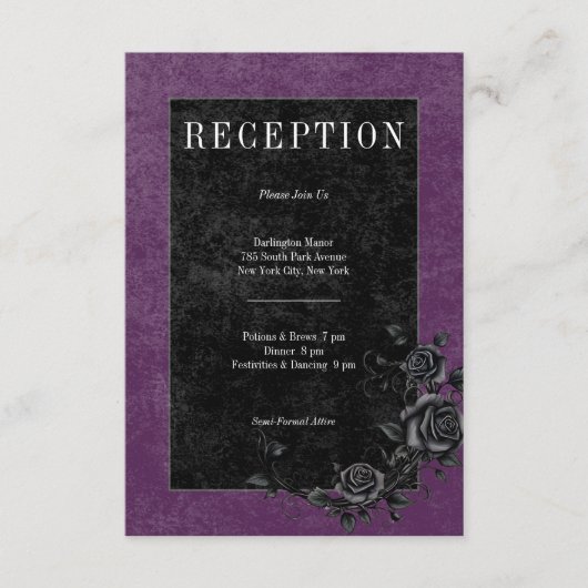 Gothic Black Raven & Black Rozen Paarse receptie Informatiekaartje (Voorkant)