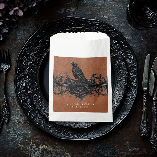 Gothic Black Raven & Black Rozen Roest Bruiloft Bedankzakje