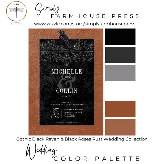 Gothic Black Raven & Black Rozen Roest Bruiloft Kaart