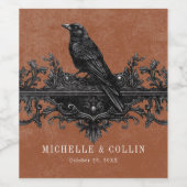 Gothic Black Raven & Black Rozen Roest Bruiloft Wijn Etiket (Enkel label)
