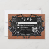 Gothic Black Raven & Black Rozen Rust QR Code RSVP Kaartje (Voorkant)