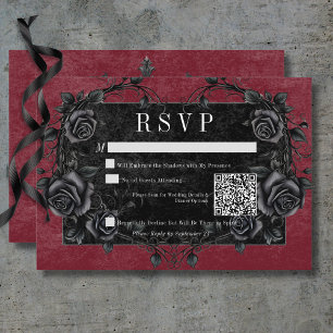 Gothic Black Raven & Black Rozen Wijn QR Code RSVP Kaartje