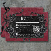 Gothic Black Raven & Black Rozen Wijn QR Code RSVP Kaartje