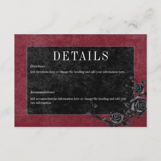 Gothic Black Raven & Black Rozen Wijndetails Informatiekaartje (Voorkant)