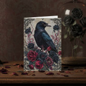 Gothic Black Raven Floral Notecard Kaart