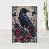 Gothic Black Raven Floral Notecard Kaart (Voorkant)