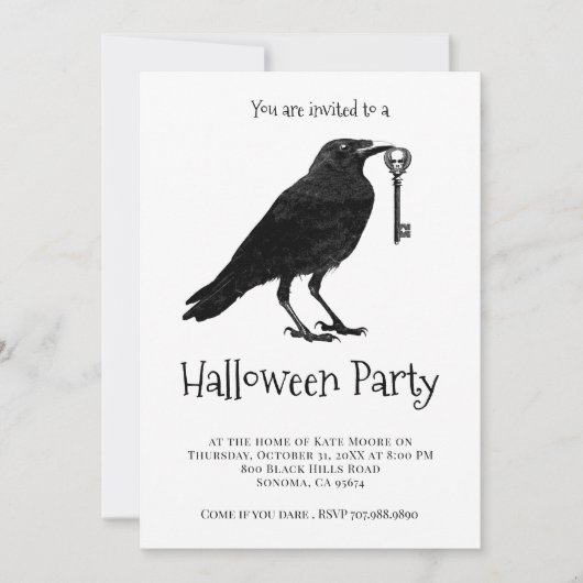Gothic Black Raven Halloween Party Kaart (Voorkant)