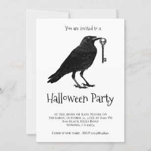 Gothic Black Raven Halloween Party Kaart