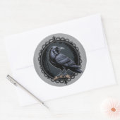 Gothic Black Raven Illustratie Ronde Sticker (Envelop)